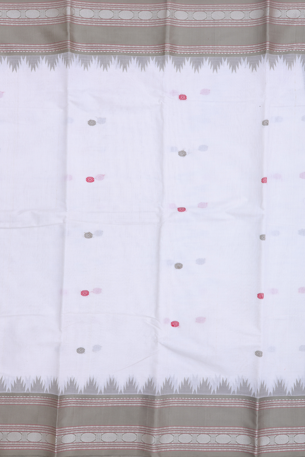 Kanchi Cotton Saree In Off White With Rudraksh Buttas