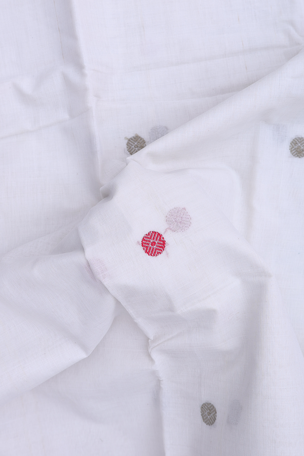 Kanchi Cotton Saree In Off White With Rudraksh Buttas