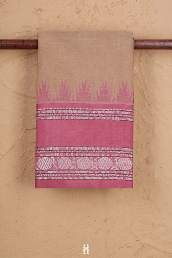 Kanchi Cotton Saree In Light Brown With Rudraksh Buttas