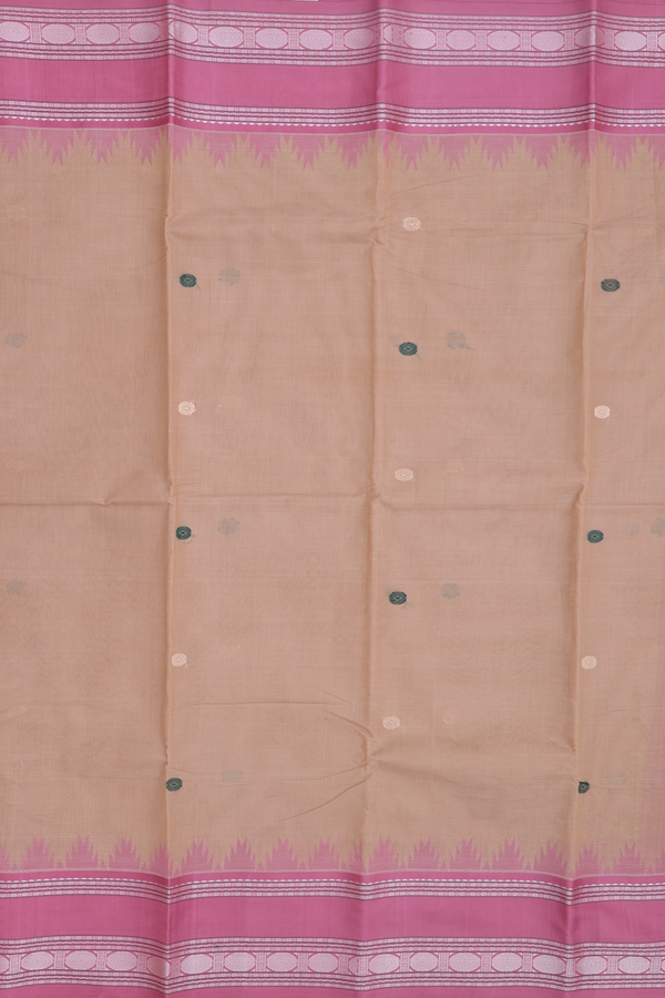 Kanchi Cotton Saree In Light Brown With Rudraksh Buttas