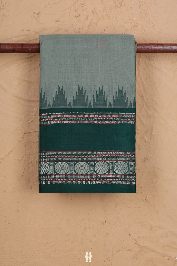 Kanchi Cotton Saree In Dusty Green With Threadwork Buttas