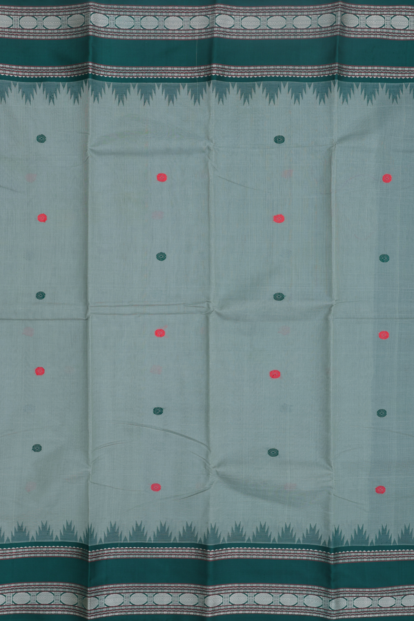 Kanchi Cotton Saree In Dusty Green With Threadwork Buttas