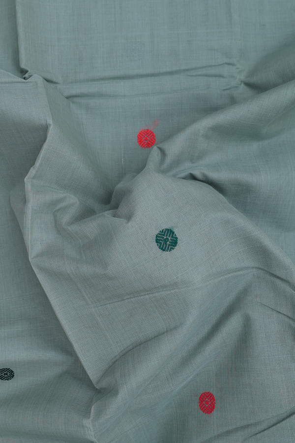 Kanchi Cotton Saree In Dusty Green With Threadwork Buttas