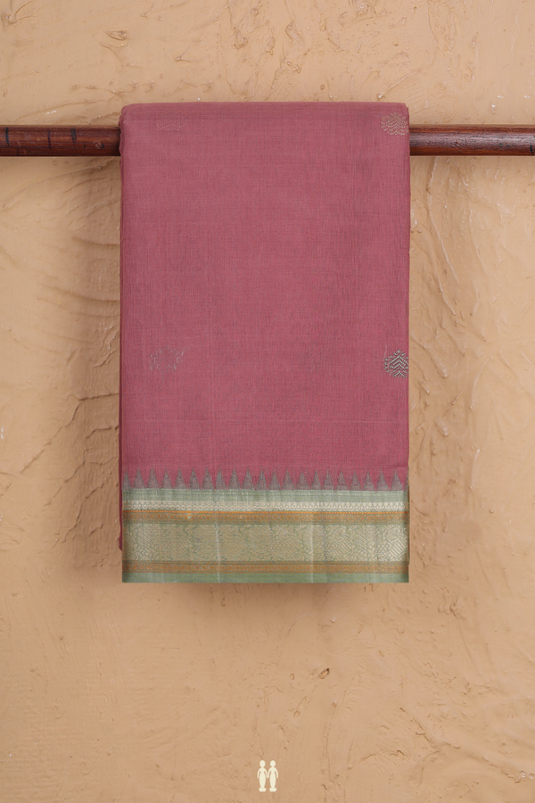Kanchi Cotton Saree In Dusty Rose With Threadwork Buttas