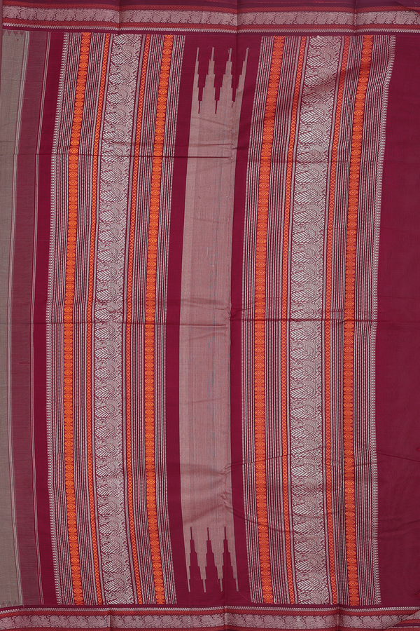 Kanchi Cotton Saree In Dark Khaki With Threadwork Buttas
