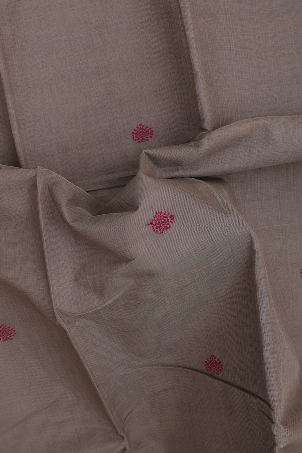 Kanchi Cotton Saree In Dark Khaki With Threadwork Buttas