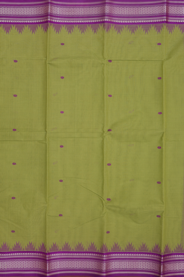 Kanchi Cotton Saree In Olive Green With Threadwork Buttas