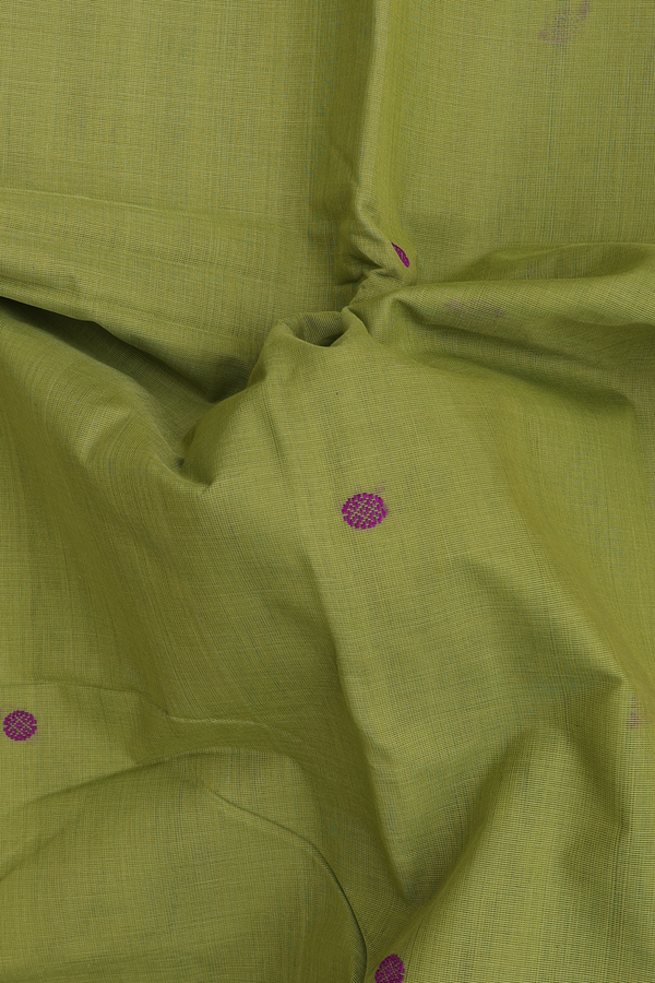 Kanchi Cotton Saree In Olive Green With Threadwork Buttas