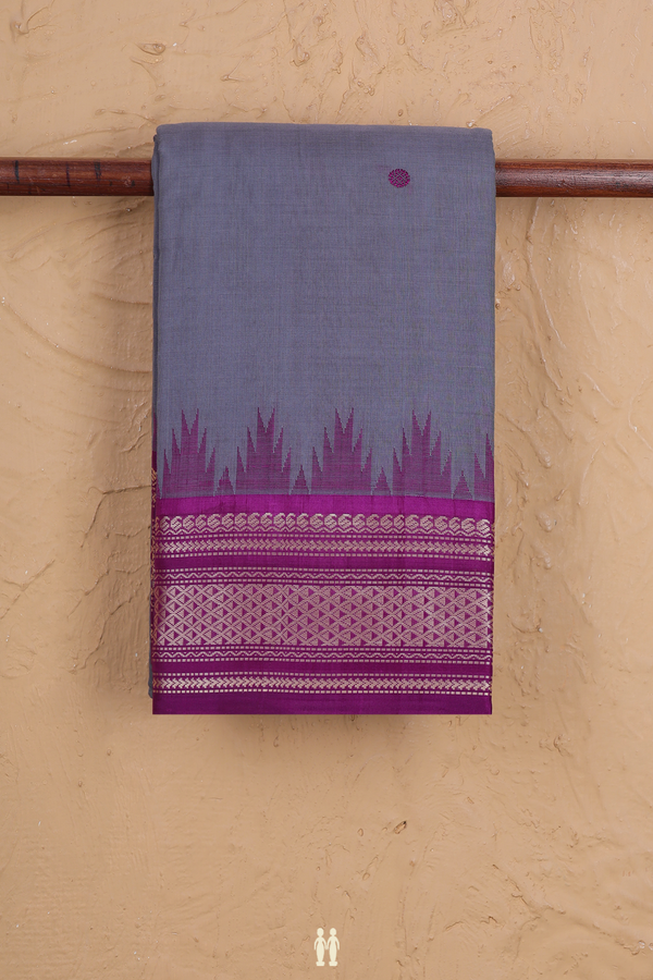 Kanchi Cotton Saree In Grey With Threadwork Buttas