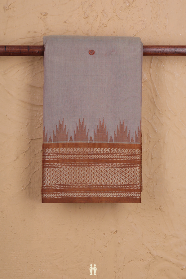 Kanchi Cotton Saree In Dusty Brown With Threadwork Buttas