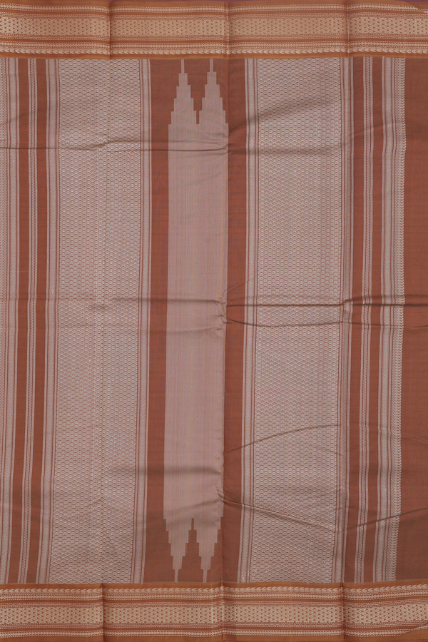 Kanchi Cotton Saree In Dusty Brown With Threadwork Buttas