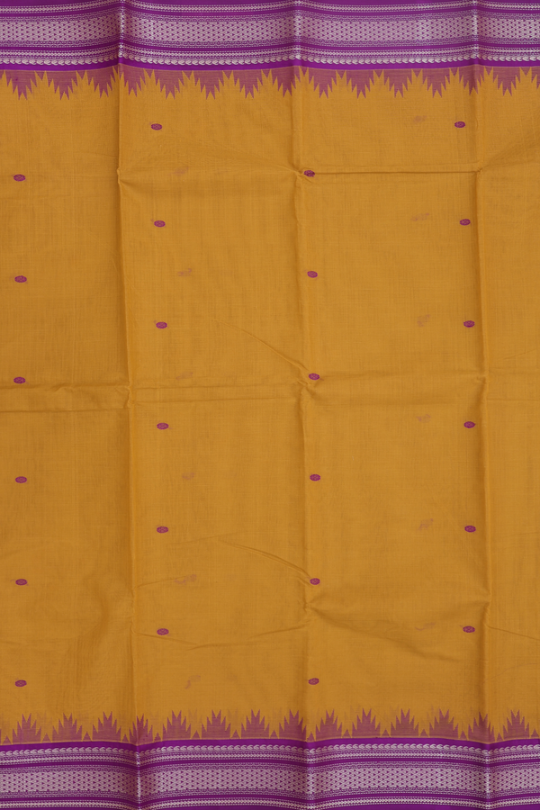 Kanchi Cotton Saree In Golden Yellow With Rudraksh Buttas
