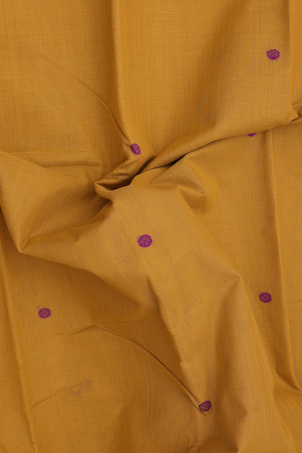 Kanchi Cotton Saree In Golden Yellow With Rudraksh Buttas