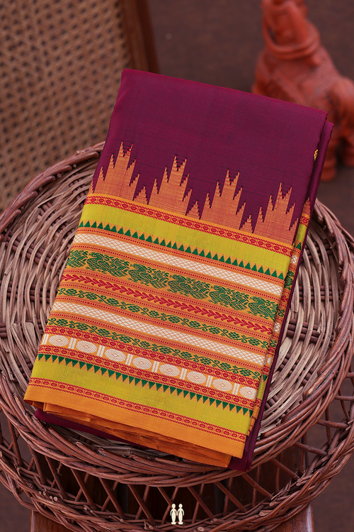 Kanchipuram Silk Saree In Maroon With Peacock Buttas