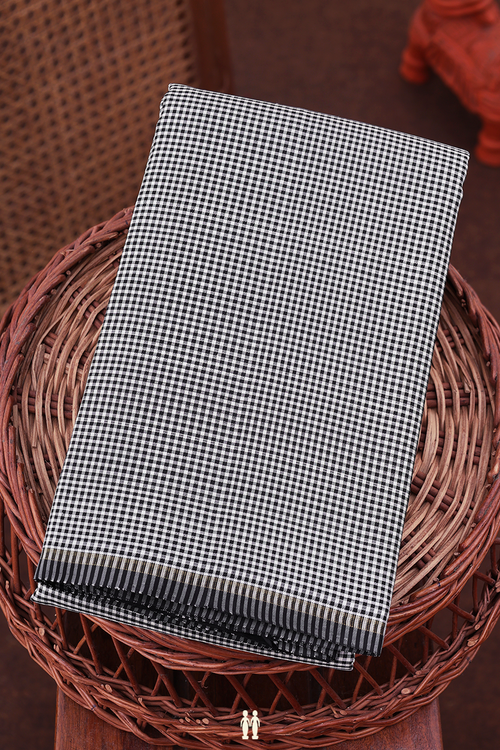 Kanchipuram Silk Saree In Black And White With Checks Design
