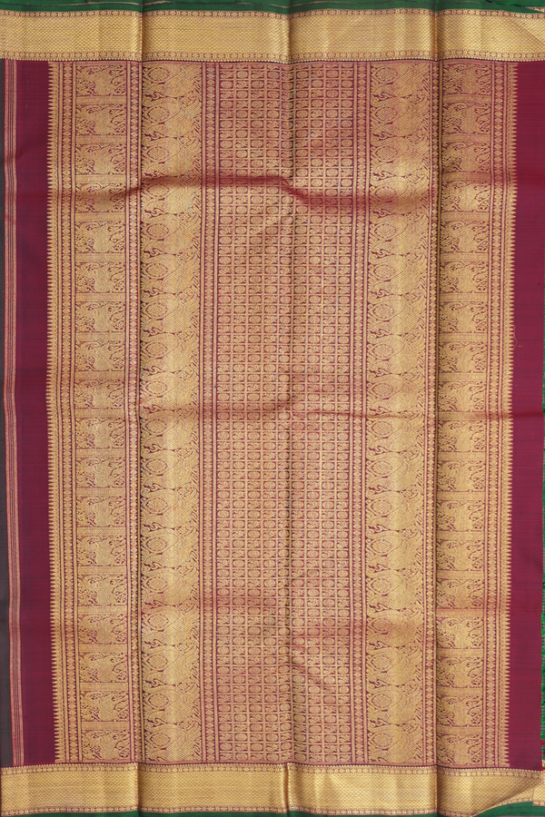 Kanchipuram Silk Saree In Forest Green Along Checks With Buttas