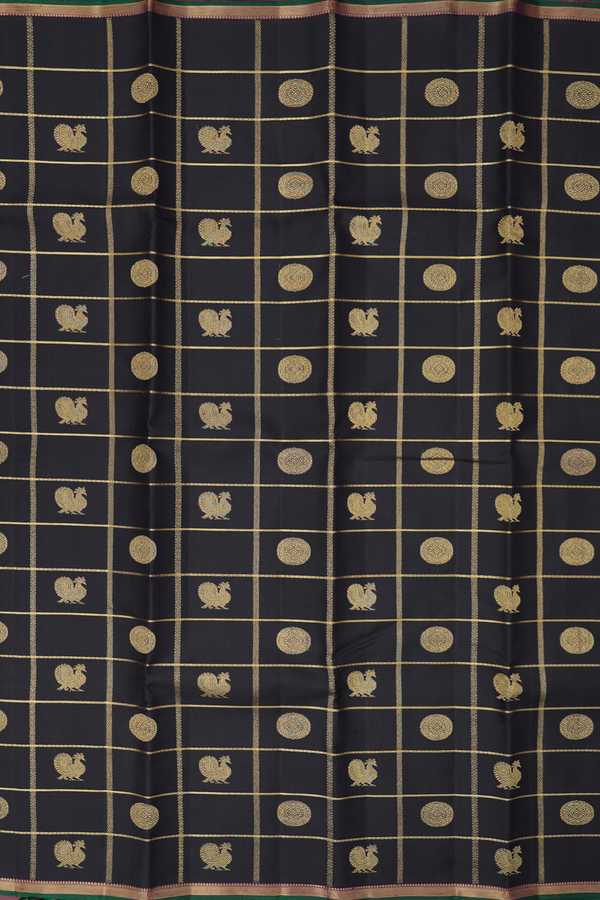 Kanchipuram Silk Saree In Black With Checks Design