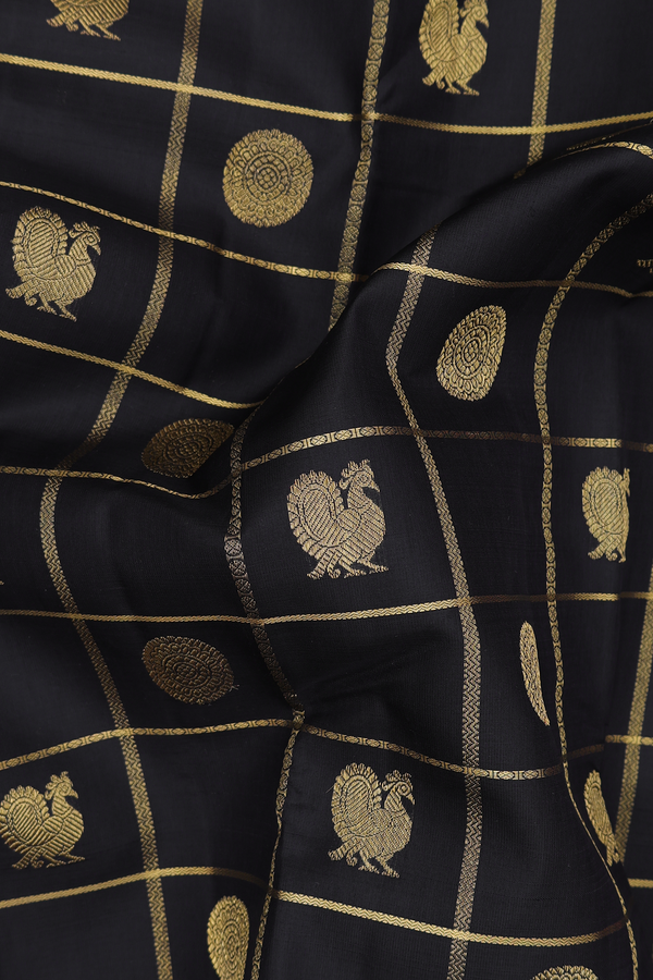 Kanchipuram Silk Saree In Black With Checks Design