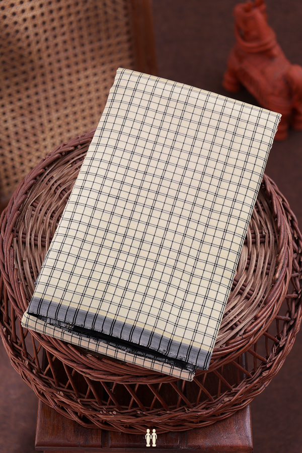 Kanchipuram Silk Saree In Off White With Checks Design