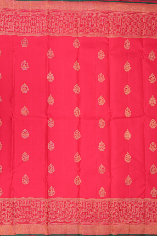 Kanchipuram Silk Saree In Vermillion Red With Zari Buttas