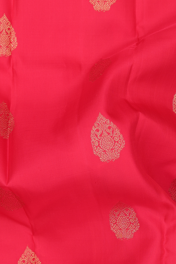 Kanchipuram Silk Saree In Vermillion Red With Zari Buttas