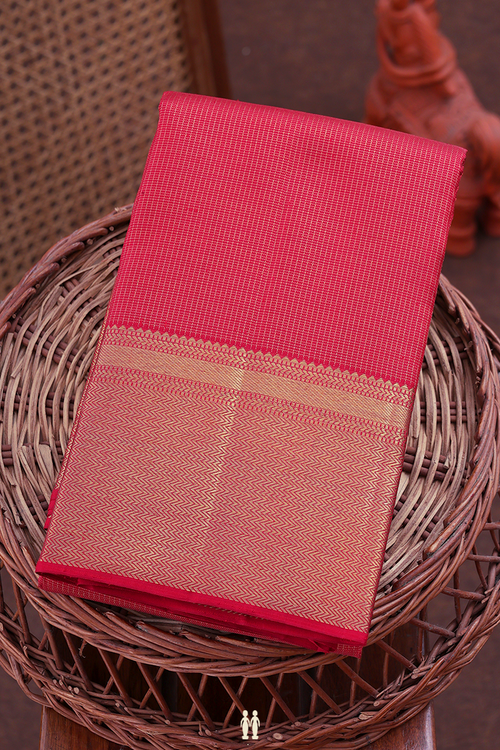 Kanchipuram Silk Saree In Scarlet Red With Checks Design