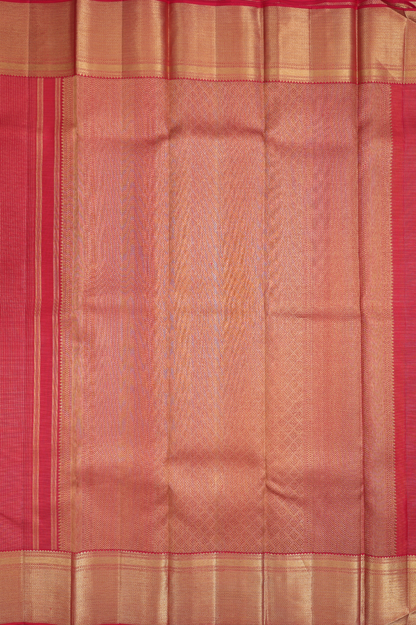 Kanchipuram Silk Saree In Scarlet Red With Checks Design