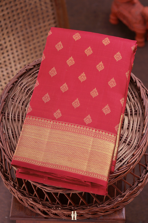 Kanchipuram Silk Saree In Red With Zari Buttas