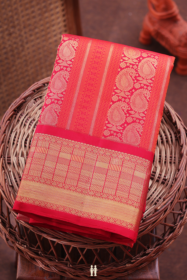 Kanchipuram Silk Saree In Red With Allover Design