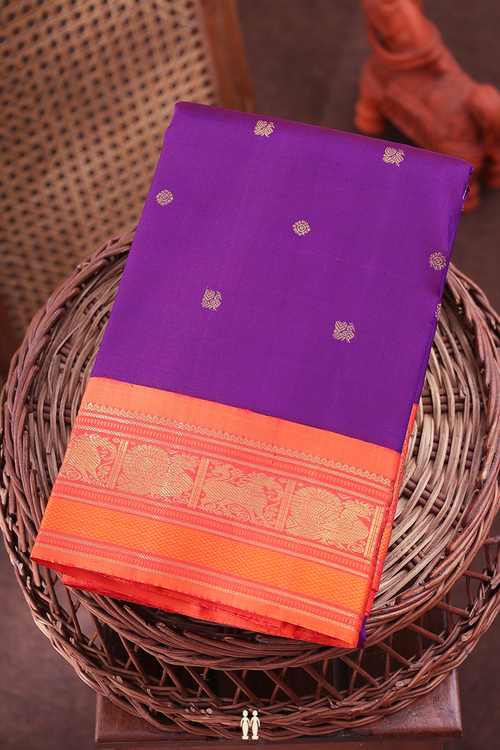 Kanchipuram Silk Saree In Purple With Peacock Buttas