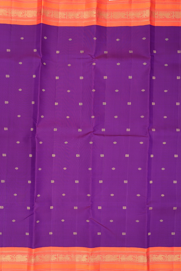 Kanchipuram Silk Saree In Purple With Peacock Buttas