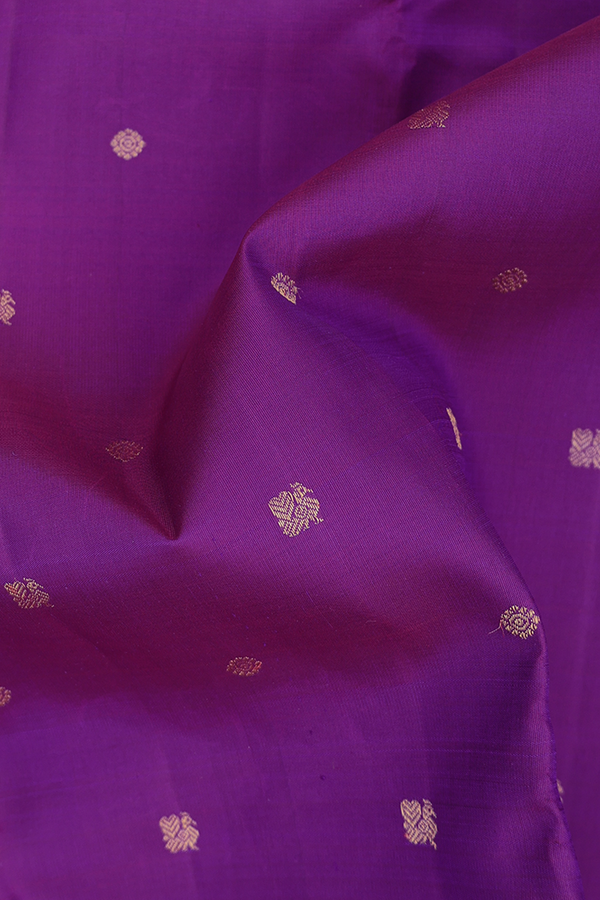 Kanchipuram Silk Saree In Purple With Peacock Buttas