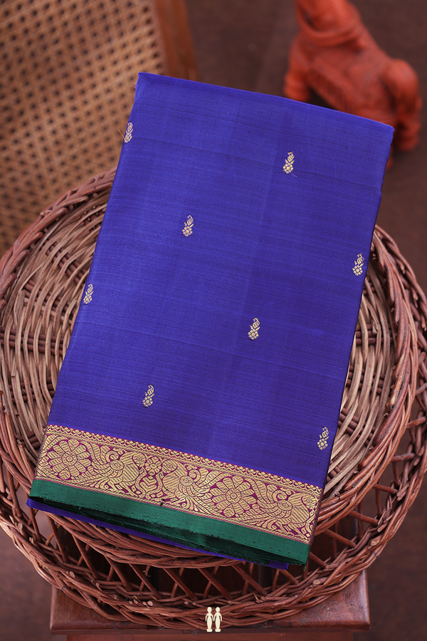 Kanchipuram Silk Saree In Royal Blue With Zari Buttis