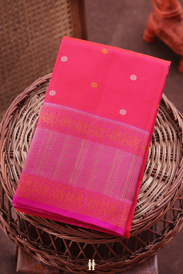 Kanchipuram Silk Saree In Pink With Floral Buttas