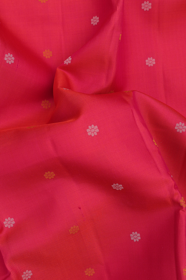 Kanchipuram Silk Saree In Pink With Floral Buttas
