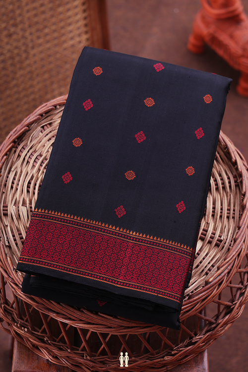 Kanchipuram Silk Saree In Black With Threadwork Buttas