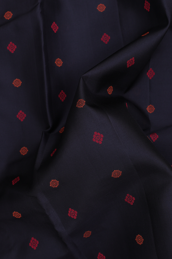 Kanchipuram Silk Saree In Black With Threadwork Buttas