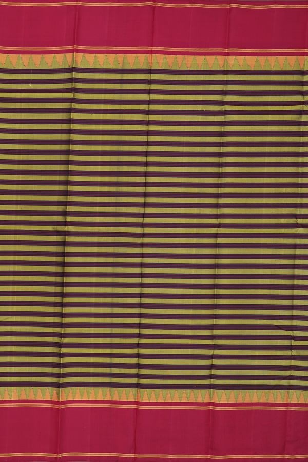 Kanchipuram Silk Saree In Green And Maroon With Stripes Design