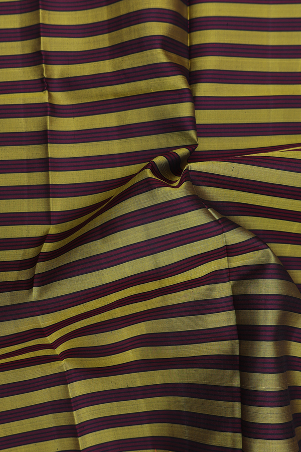Kanchipuram Silk Saree In Green And Maroon With Stripes Design