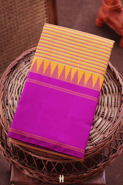 Kanchipuram Silk Saree In Multicolor With Stripes Design