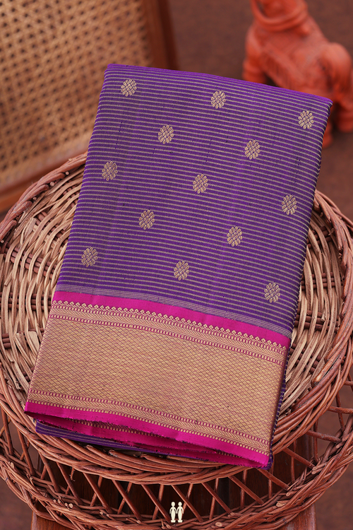 Kanchipuram Silk Saree In Purple Along Stripes With Buttas