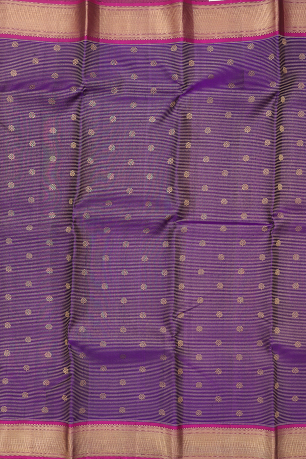 Kanchipuram Silk Saree In Purple Along Stripes With Buttas