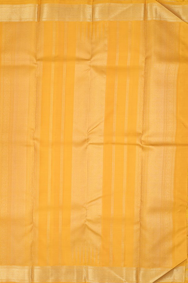 Kanchipuram Silk Saree In Saffron Yellow With Checks Design