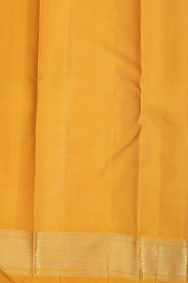 Kanchipuram Silk Saree In Saffron Yellow With Checks Design