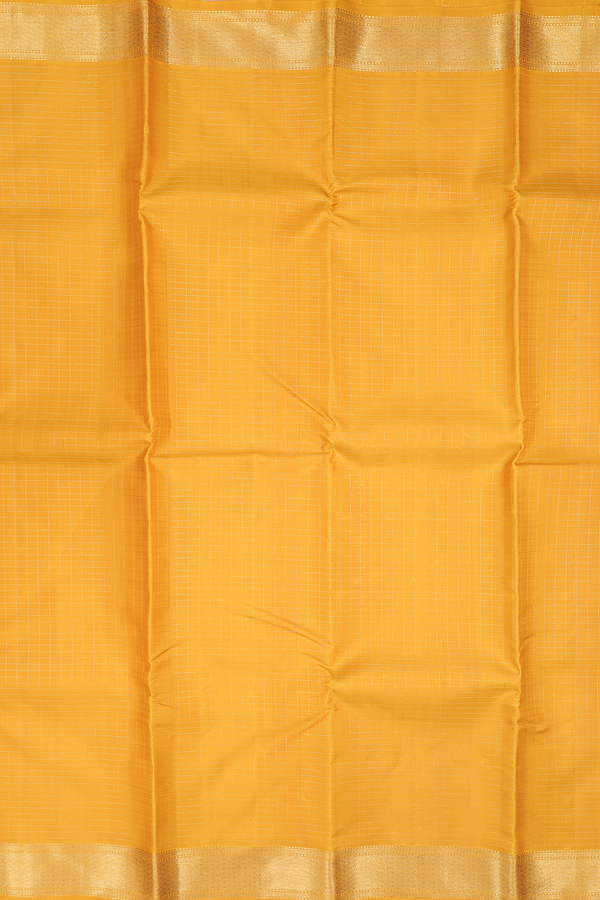 Kanchipuram Silk Saree In Saffron Yellow With Checks Design