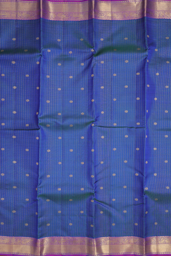Kanchipuram Silk Saree In Blue With Checks Design