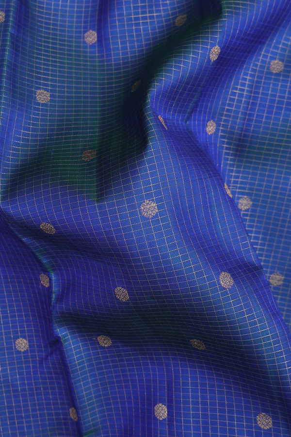 Kanchipuram Silk Saree In Blue With Checks Design