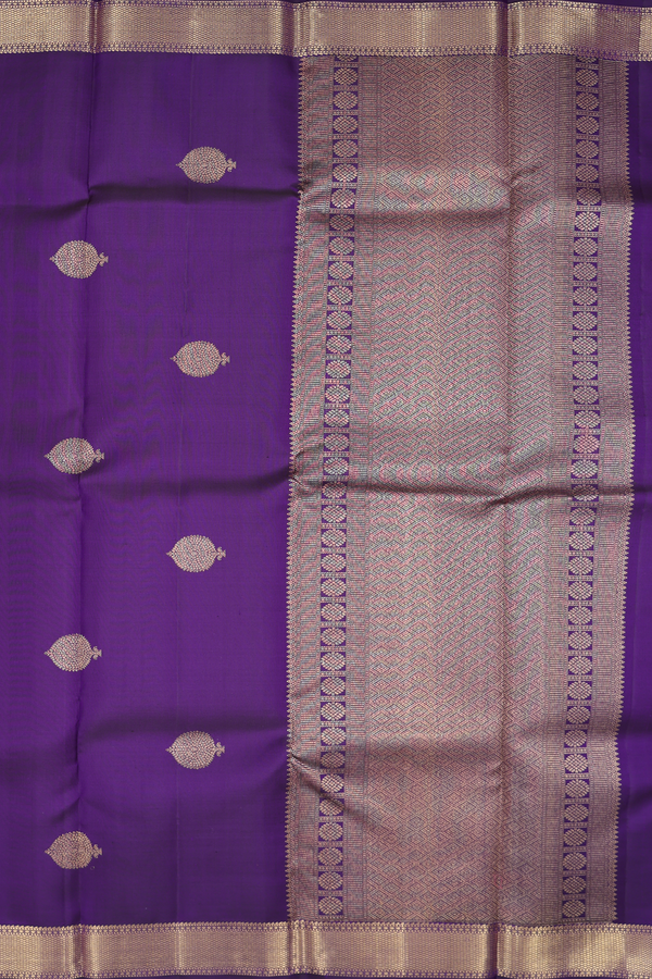 Kanchipuram Silk Saree In Navy Blue With Zari Buttas
