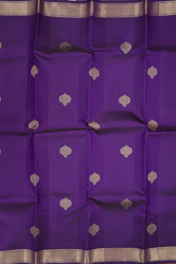 Kanchipuram Silk Saree In Navy Blue With Zari Buttas
