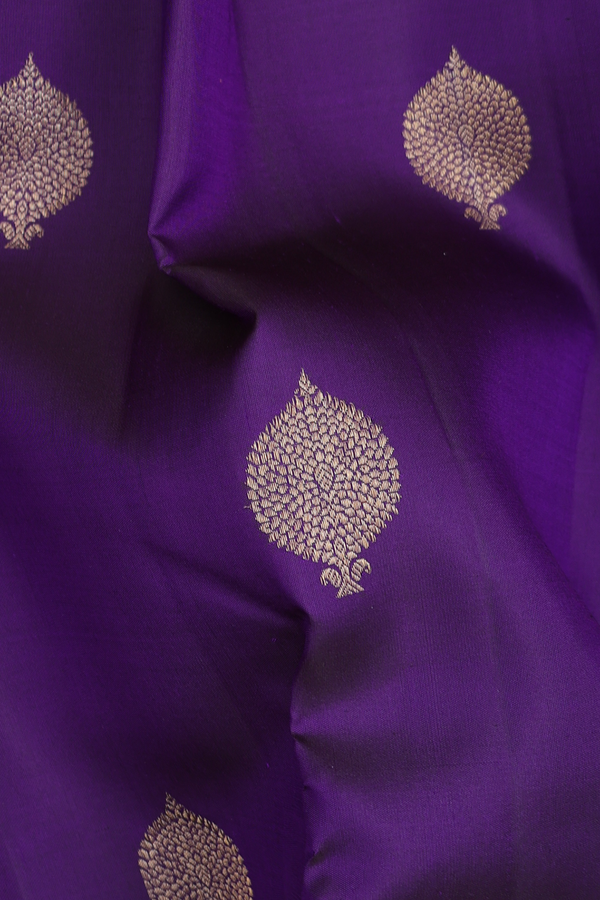 Kanchipuram Silk Saree In Navy Blue With Zari Buttas